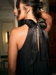 Black Metallic Satin Pleated Halter Top - Image 5 of 9