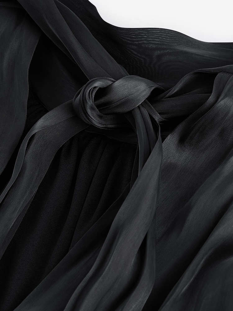 Black Metallic Satin Pleated Halter Top - Image 9 of 9