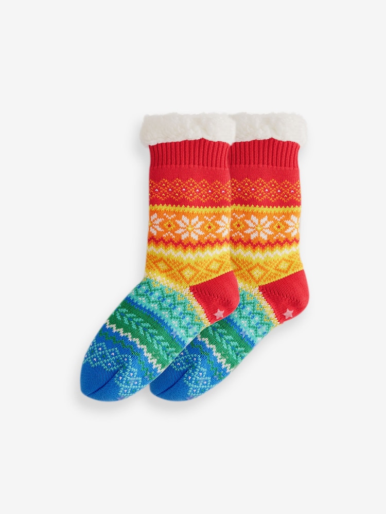 Little Bird by Jools Oliver Multi Rainbow Fairisle Pattern Chunky Knit Slippers - Image 1 of 4