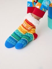 Little Bird by Jools Oliver Multi Rainbow Fairisle Pattern Chunky Knit Slippers - Image 4 of 4