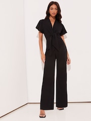 Negro - Mono largo con pernera ancha y lazada delantera con cuello de pico y manga acampanada de Lipsy - Imagen 1 de 4