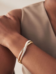 Gold Tone Twist Sparkle Cuff Bracelet - Image 2 of 4