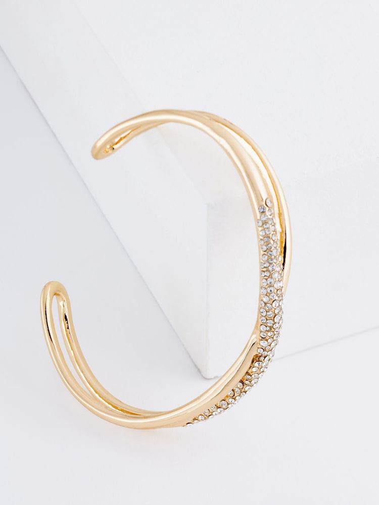 Gold Tone Twist Sparkle Cuff Bracelet - Image 4 of 4