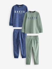 Baker by Ted Baker Blue/Green Long Sleeve 100% Cotton Pyjamas 2 Pack - Image 1 of 7