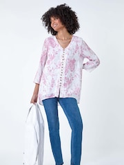 Roman Pink Button Detail Floral Top - Image 2 of 5