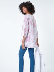 Roman Pink Button Detail Floral Top - Image 3 of 5