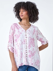 Roman Pink Button Detail Floral Top - Image 4 of 5