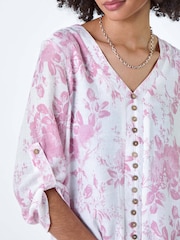 Roman Pink Button Detail Floral Top - Image 5 of 5