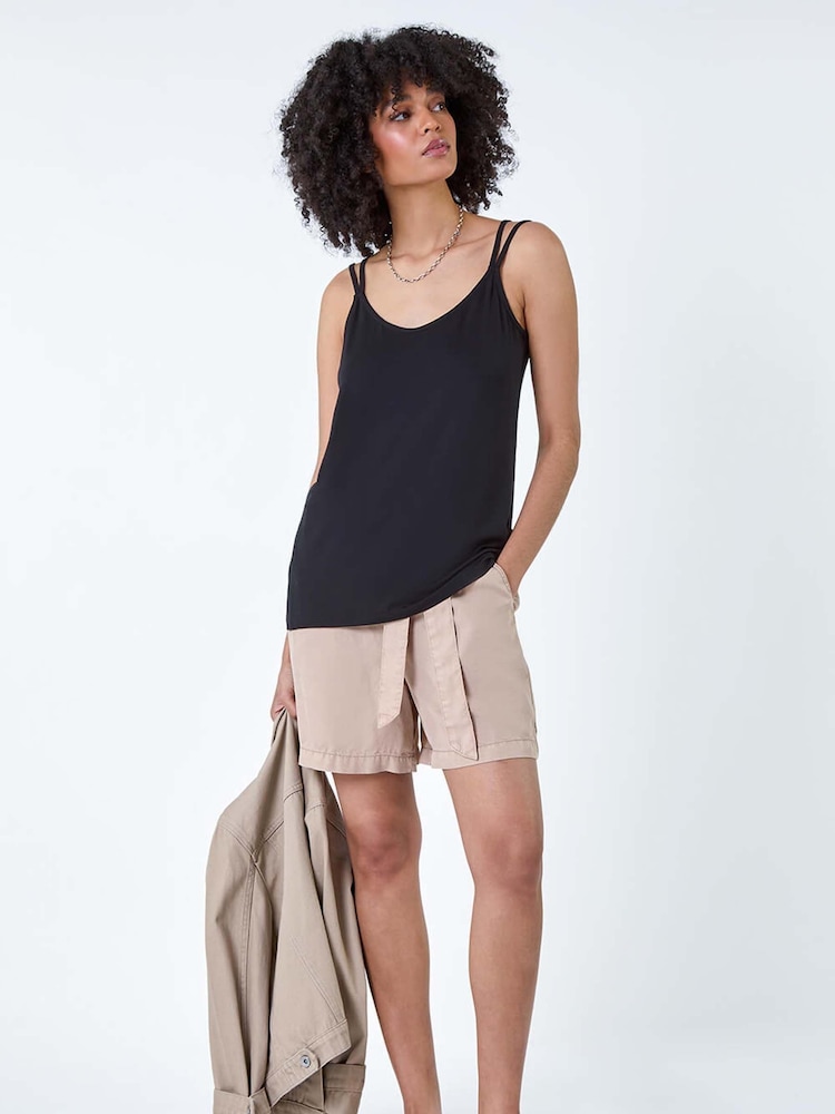 Roman Black Plain Double Strap Stretch Vest Top - Image 2 of 5