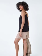 Roman Black Plain Double Strap Stretch Vest Top - Image 3 of 5
