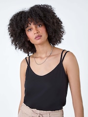 Roman Black Plain Double Strap Stretch Vest Top - Image 4 of 5