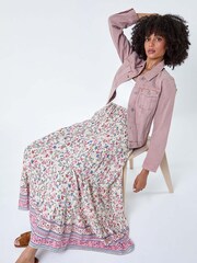 Roman Pink Floral Border Shirred Multiway Skirt Dress - Image 1 of 5