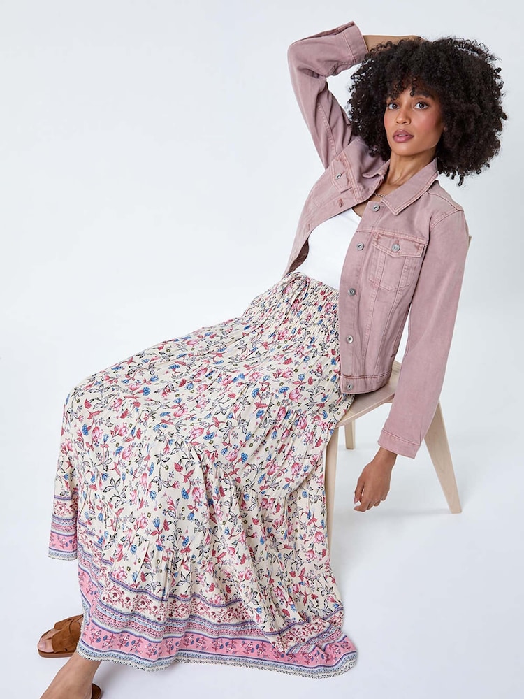 Roman Pink Floral Border Shirred Multiway Skirt Dress - Image 1 of 5