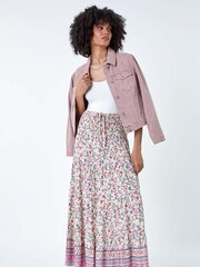 Roman Pink Floral Border Shirred Multiway Skirt Dress - Image 2 of 5