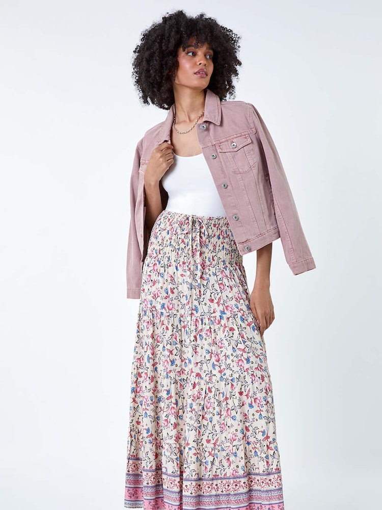 Roman Pink Floral Border Shirred Multiway Skirt Dress - Image 2 of 5