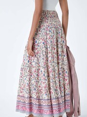 Roman Pink Floral Border Shirred Multiway Skirt Dress - Image 3 of 5