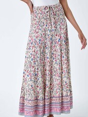 Roman Pink Floral Border Shirred Multiway Skirt Dress - Image 4 of 5