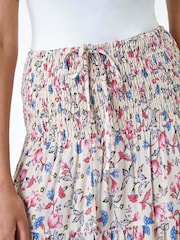 Roman Pink Floral Border Shirred Multiway Skirt Dress - Image 5 of 5