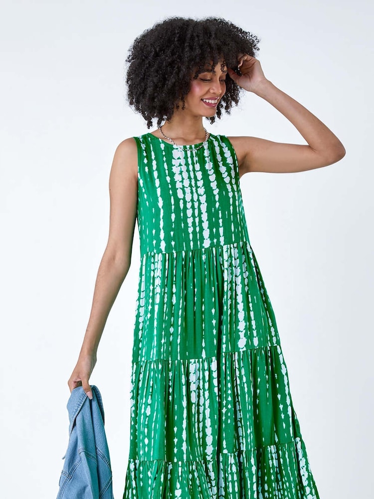 Roman Green Tie Dye Print Sleeveless Smock Dress - Image 1 of 5