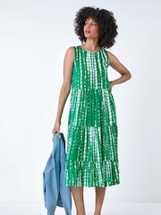 Roman Green Tie Dye Print Sleeveless Smock Dress - Image 2 of 5