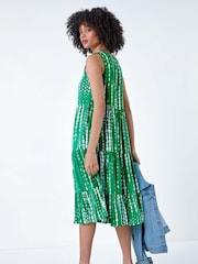 Roman Green Tie Dye Print Sleeveless Smock Dress - Image 3 of 5