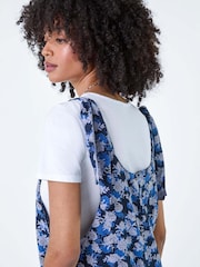 Roman Blue Floral Cotton Linen Blend Playsuit - Image 4 of 5