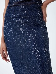Roman Blue Sequin Sparkle Stretch Midi Skirt - Image 5 of 5