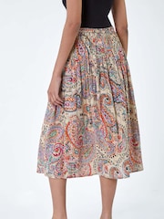 Roman Black 100% Cotton Paisley Boho Midi Skirt - Image 3 of 5