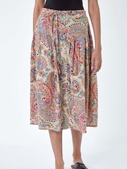 Roman Black 100% Cotton Paisley Boho Midi Skirt - Image 4 of 5