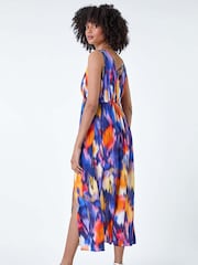 Roman Purple Abstract Cross Back Detail Midi Dress - Image 3 of 4