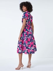 Roman Pink Floral Linen Look Belted Shirt Dress - Image 3 of 5