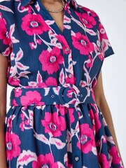 Roman Pink Floral Linen Look Belted Shirt Dress - Image 5 of 5