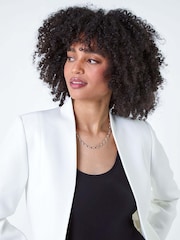 Roman White Textured High Neck Jacket - Image 1 of 5