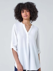 Roman White Longline Tunic Stretch Blouse - Image 1 of 5