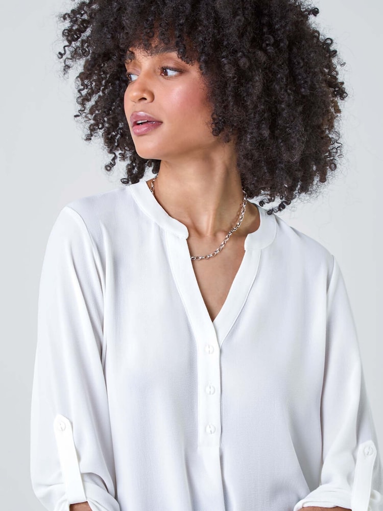 Roman White Longline Tunic Stretch Blouse - Image 2 of 5