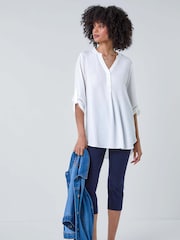 Roman White Longline Tunic Stretch Blouse - Image 4 of 5