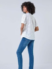 Roman White Animal Jacquard Frill Stretch Blouse - Image 3 of 5