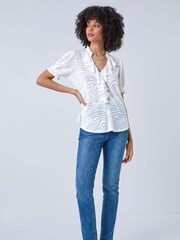 Roman White Animal Jacquard Frill Stretch Blouse - Image 4 of 5