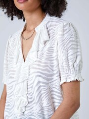 Roman White Animal Jacquard Frill Stretch Blouse - Image 5 of 5