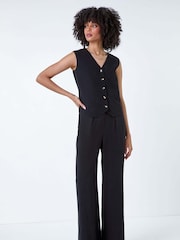 Roman Black Linen Blend Button Through Waistcoat - Image 2 of 5