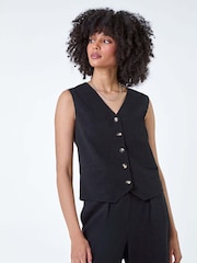 Roman Black Linen Blend Button Through Waistcoat - Image 4 of 5