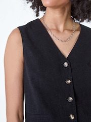 Roman Black Linen Blend Button Through Waistcoat - Image 5 of 5