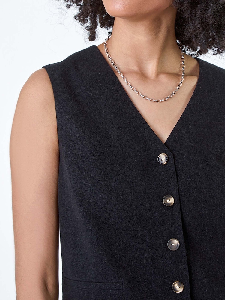 Roman Black Linen Blend Button Through Waistcoat - Image 5 of 5