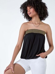 Roman Black Shimmer Trim Stretch Bandeau Boobtube - Image 1 of 5