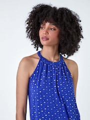 Roman Blue Metallic Foil Sun Halter Neck Top - Image 3 of 5