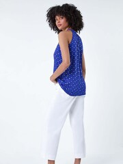 Roman Blue Metallic Foil Sun Halter Neck Top - Image 4 of 5