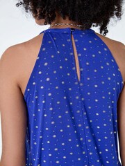 Roman Blue Metallic Foil Sun Halter Neck Top - Image 5 of 5