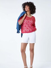 Roman Red 100% Cotton Crochet Jumper - Image 1 of 5