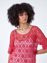 Roman Red 100% Cotton Crochet Jumper - Image 4 of 5
