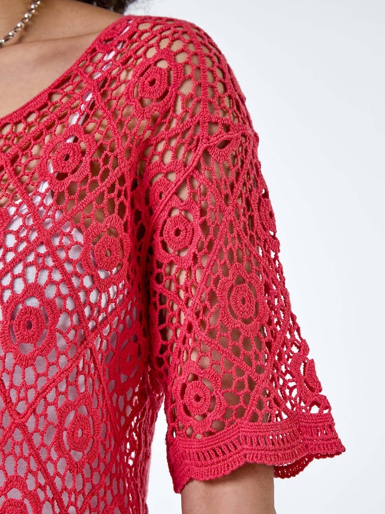 Roman Red 100% Cotton Crochet Jumper - Image 5 of 5 Roman Red 100% Cotton Crochet Jumper - Image 5 of 5